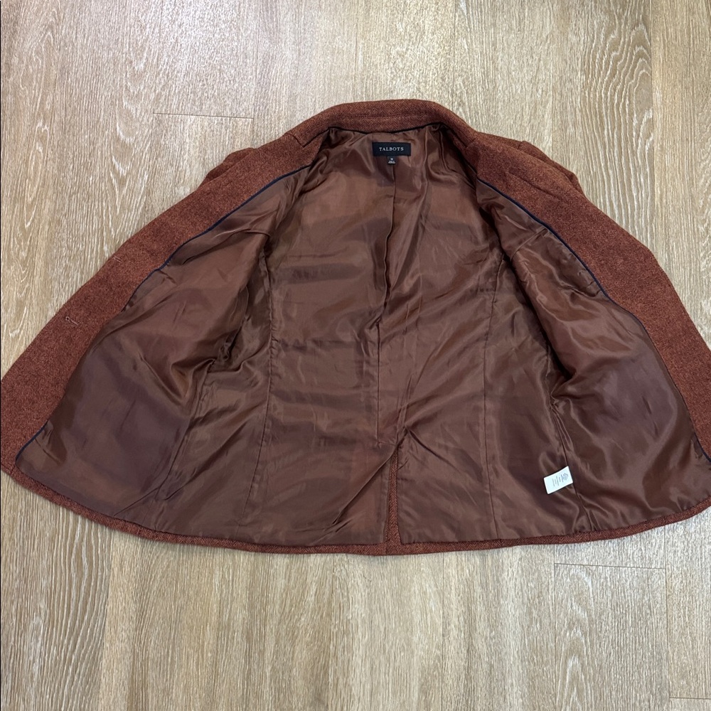 Talbots Classic Shetland Herringbone Wool Blend Blazer Rust Brown Size 12 - Picture 6 of 11